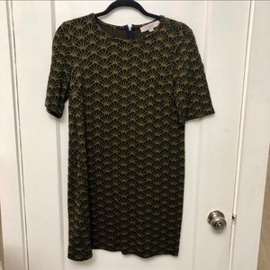 Ann Taylor LOFT Shirt Dress Tan & Gold Sz Small